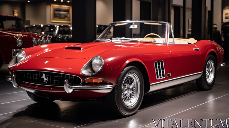 Vintage Red Sports Car in a Showroom | Classic Elegance AI Image