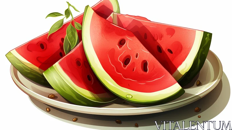 Watermelon Slices Plate Illustration AI Image