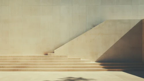 Beige Stone Staircase and Wall with Tree Shadow