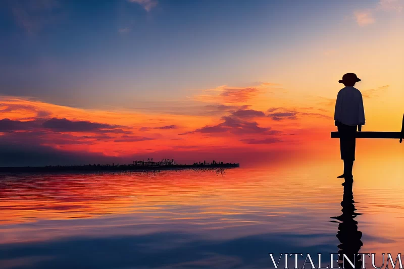 Captivating Sunset on Dock: Mesmerizing Colors and Serene Atmosphere AI Image