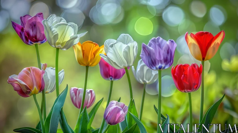 Colorful Tulips in Field - Nature Photography AI Image