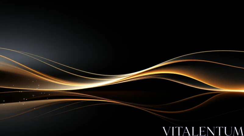 Elegant Black Abstract Background with Glowing Gold Waves AI Image