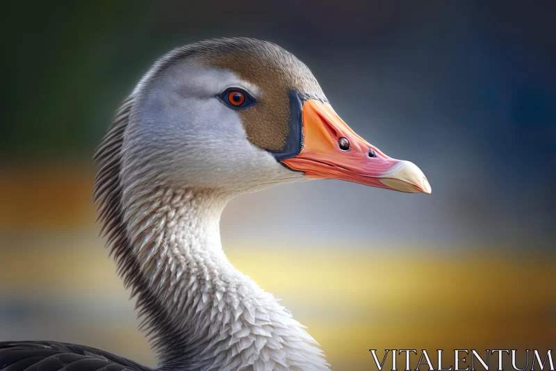 Hyper-Detailed Rendering of a Duck's Head with a Bright Orange Nose AI Image