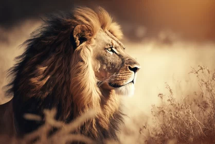 Majestic Lion in Field: Photorealistic Epic Portraiture