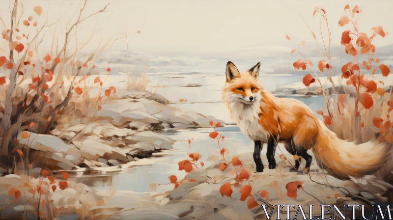 AI ART Red Fox in Winter Landscape Painting