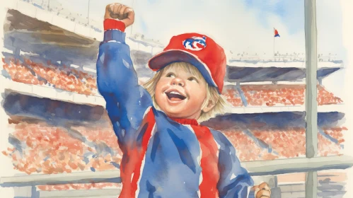 Young Boy Baseball Fan Illustration in Watercolor
