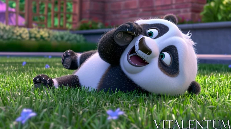 Adorable Baby Panda 3D Rendering in Grass AI Image