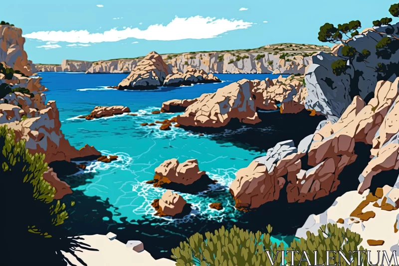 Captivating Ocean and Rock Painting in French Landscape Style AI Image