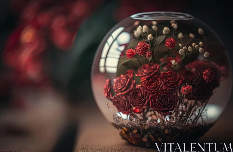 AI ART Captivating Red Roses in Glass Bowl | Romantic and Dreamy