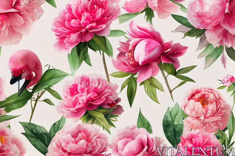 Colorful Watercolor Background with Pink Peonies | Meticulously Detailed and Elegantly Realistic AI Image