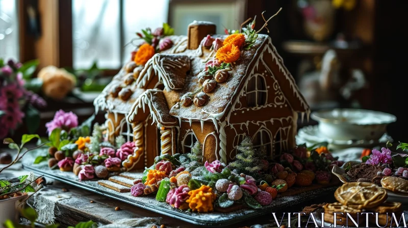 AI ART Delightful Gingerbread House with Flowers