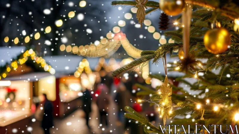 Enchanting Christmas Market in European City AI Image