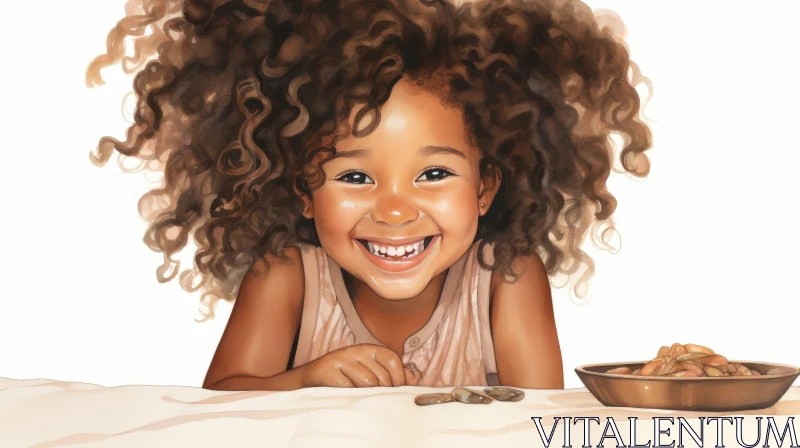 Smiling Girl Portrait with Food on Table AI Image
