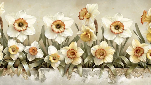 White and Yellow Daffodils Painting - Floral Artwork
