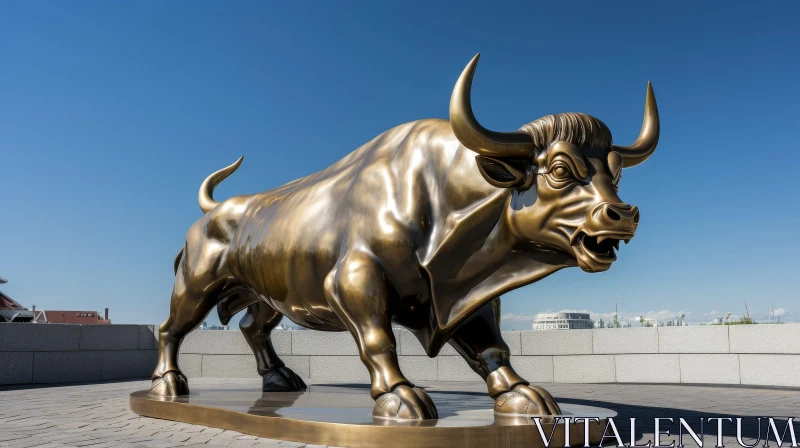 Bronze Bull Sculpture on Stone Platform AI Image