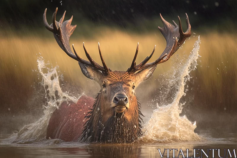 Captivating Image of an Elk Swimming in Water AI Image