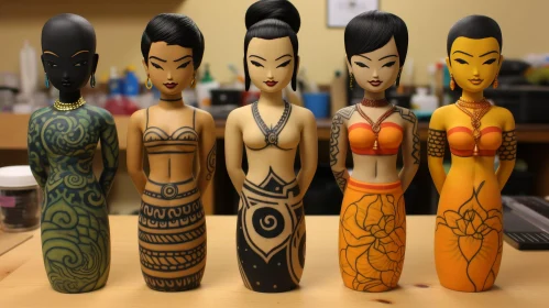Colorful Ceramic Women Figurines on Table