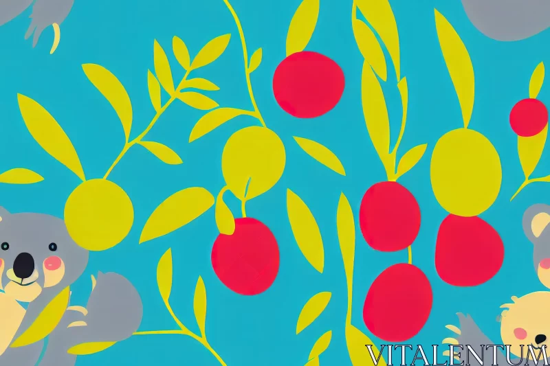 Contemplative Minimalist Abstraction with Koalas and Fruits AI Image