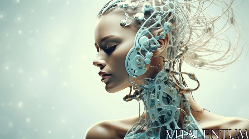 Cybernetic Woman Portrait - Futuristic Exoskeleton Artwork AI Image