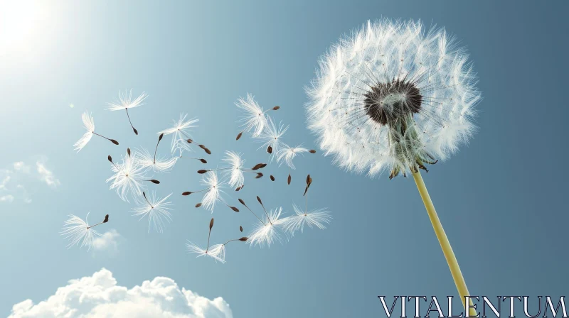 Dandelion Flower with Seeds in Blue Sky AI Image