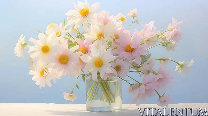 Ethereal Cosmos Flowers in Glass Vase AI Image