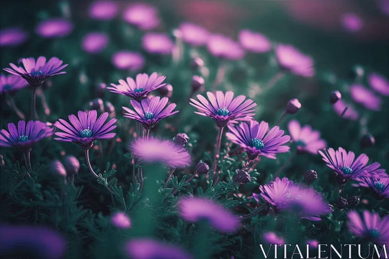 AI ART Captivating Purple Flowers in a Dreamy Field - A Visual Delight