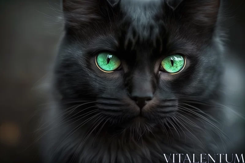 Enchanting Black Cat with Green Eyes - Captivating Dark Fantasy Art AI Image