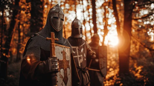 Medieval Knights in Armor - Forest Scene AI Image