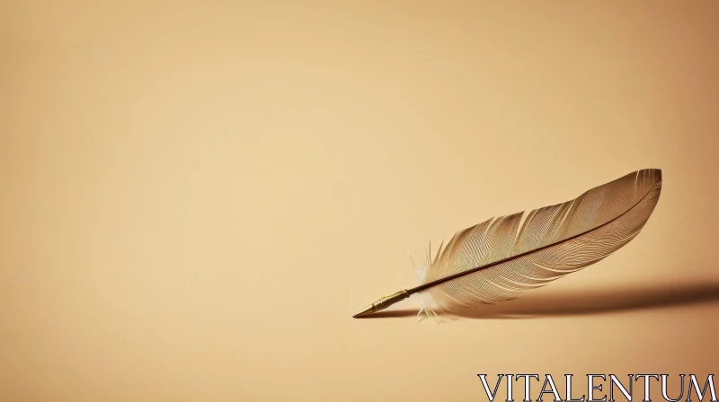 AI ART Golden Feather and Metal Nib on Beige Background