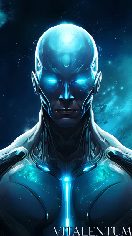 Male Superhero Digital Painting | Blue Skin, Armor, Starry Sky AI Image