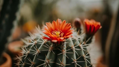 Orange Flowering Cactus Close-up