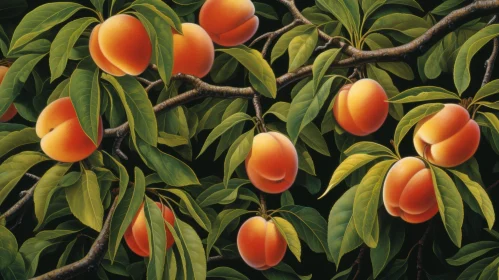 Ripe Peaches on Tree Painting - Detailed Realistic Artwork