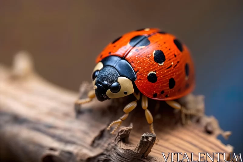 Vibrant Ladybug on Wooden Stalk | Intense Color Saturation | National Geographic Photo AI Image