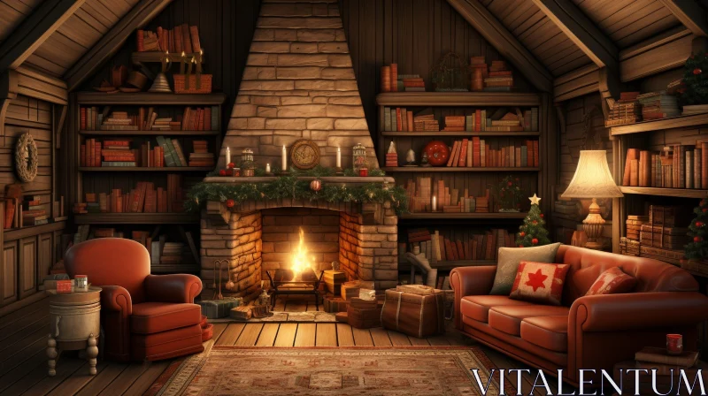 Warm and Cozy Living Room with Fireplace AI Image
