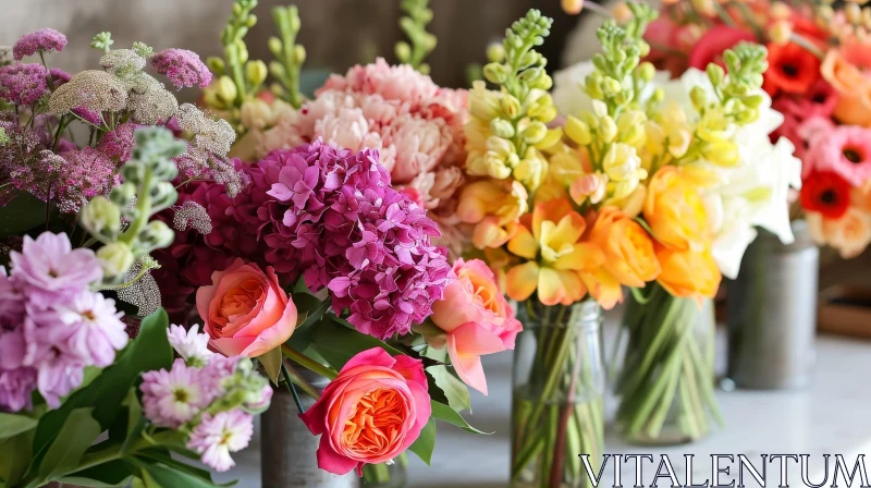 Colorful Flowers in Glass Vases | Romantic Floral Arrangement AI Image