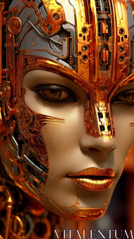 Female Cyborg with Golden Mask | Futuristic 3D Rendering AI Image