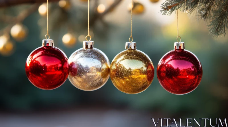 Festive Christmas Balls on Fir Tree Branch AI Image