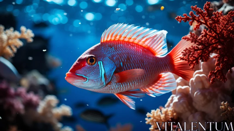 AI ART Graceful Red and Blue Fish Swimming in Colorful Coral Reef