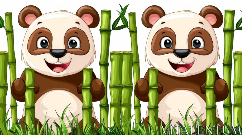 Happy Cartoon Pandas in Bamboo Forest AI Image