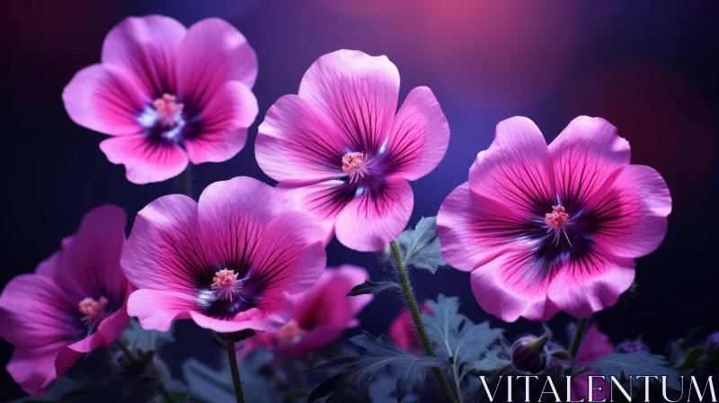 Pink Hollyhock Flowers Close-Up View AI Image