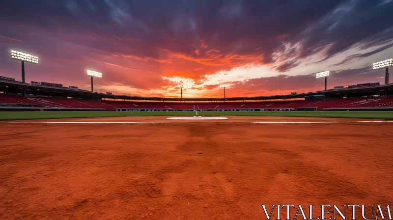 Baseball Stadium Sunset Serenity AI Image