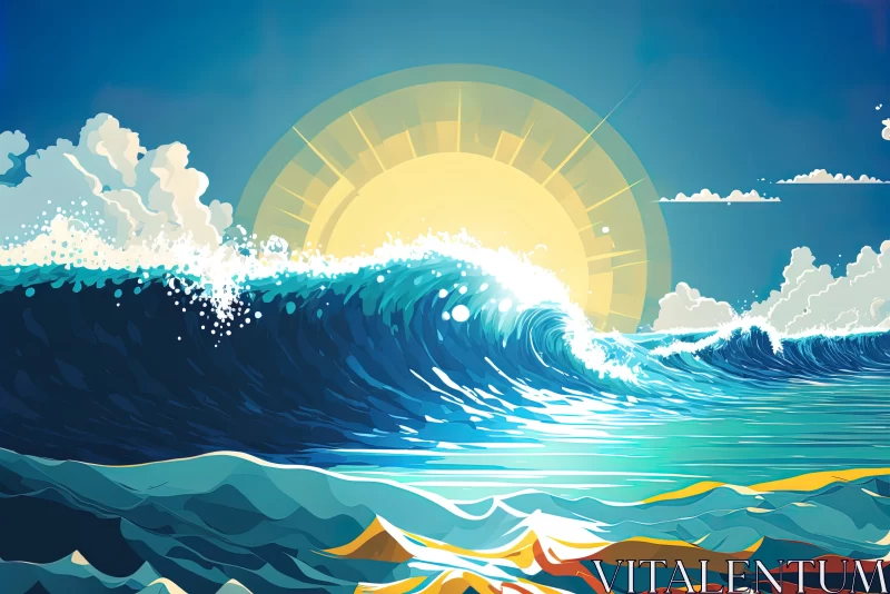 Crashing Wave Illustration: Detailed and Vibrant Artwork AI Image