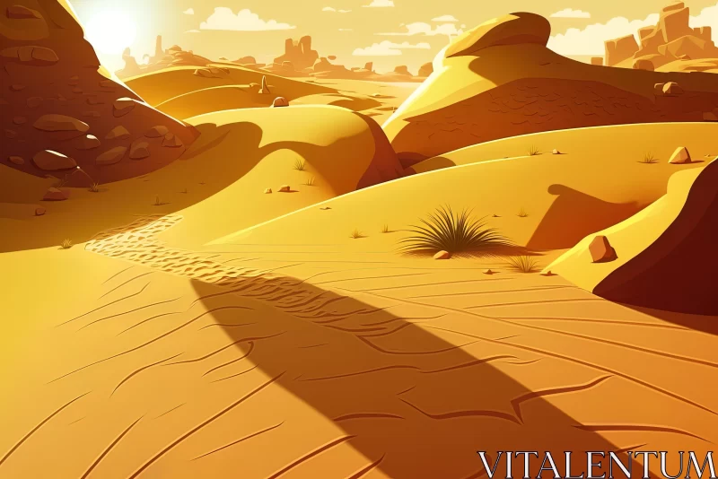 Enchanting Desert Landscape Cartoon | Golden Hues | Ray Tracing AI Image