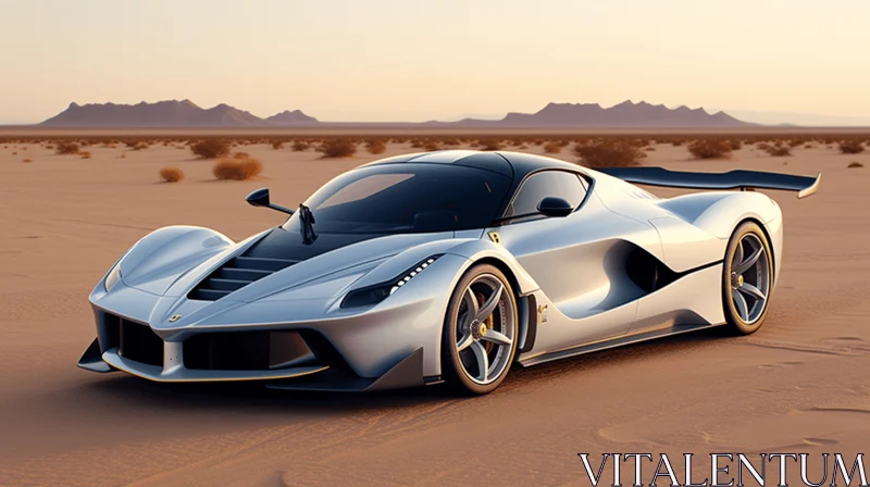 Sleek Ferrari Sports Car in Desert Landscape | High-Resolution Image AI Image