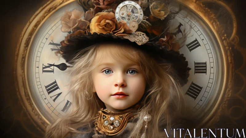 Steampunk Girl Portrait with Clock AI Image
