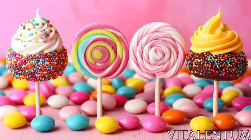 Colorful Lollipops and Candy Composition AI Image