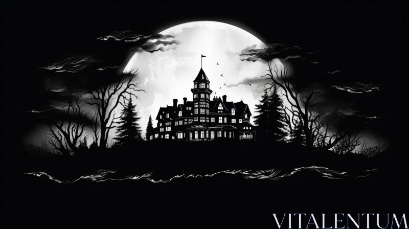 Eerie Haunted House Illustration AI Image
