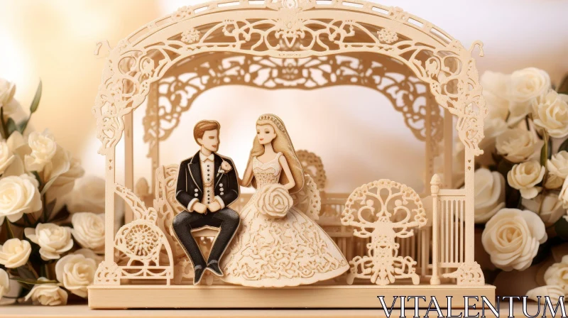 AI ART Elegant Wedding Cake Topper 3D Rendering