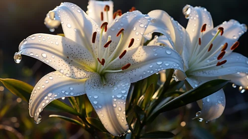 White Lily Flower with Dew Drops - Nature's Elegance
