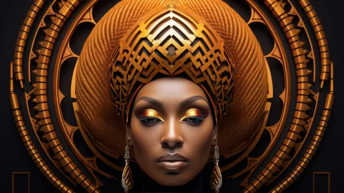 Beautiful African Woman Portrait with Golden Crown